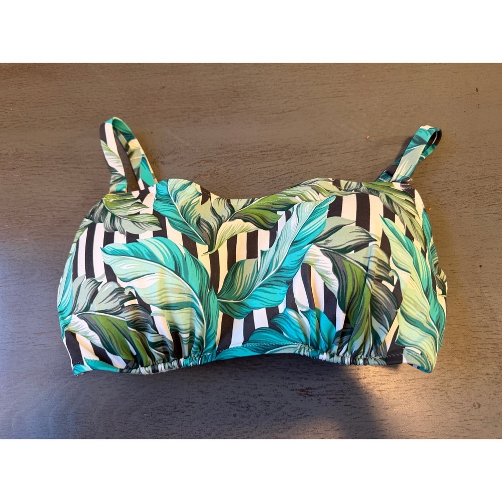 Shade & Shore Tropical Banana Leaf Striped Underwire Bikini Top Green Black 36D